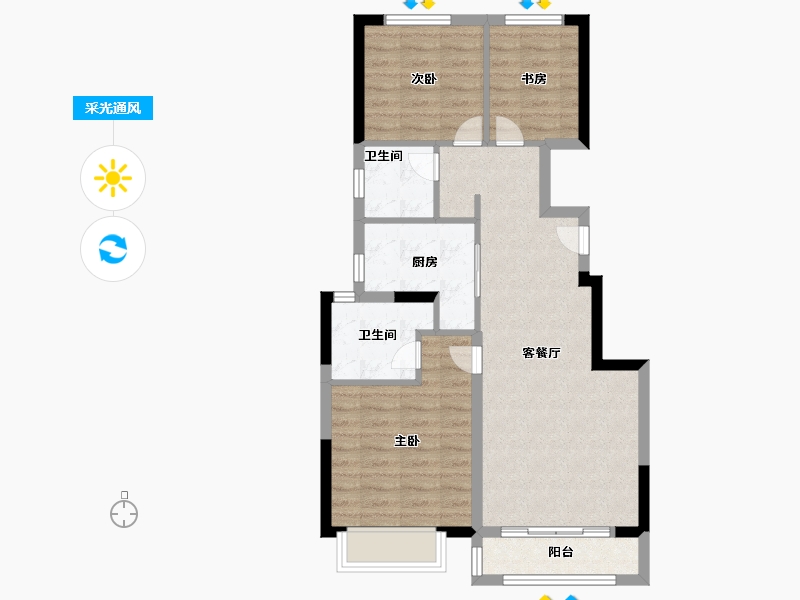 天津-天津市-中海锦城3号楼,2号楼建面89m²-71.20-户型库-采光通风