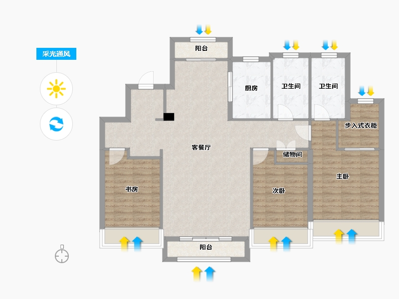 天津-天津市-仁恒海和院文澜花园4栋,文澜花园13栋,文澜花园16栋,文澜花园17栋,文澜花园24-108.02-户型库-采光通风