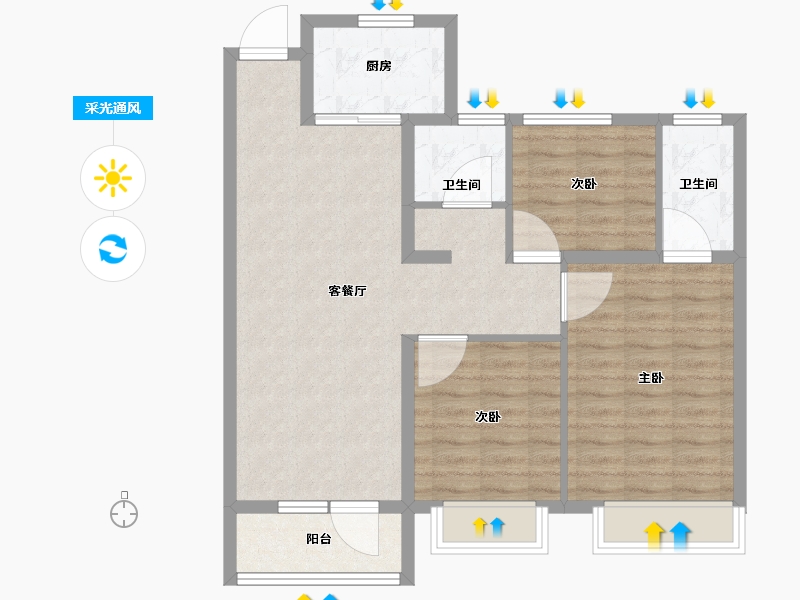 山东省-青岛市-天一仁和宸璟都会16栋建面105m²-84.01-户型库-采光通风