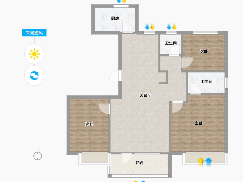 山东省-青岛市-天一仁和宸璟都会12栋建面120m²-96.00-户型库-采光通风