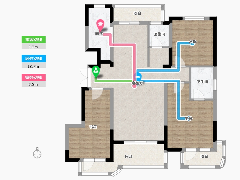 山东省-青岛市-港中旅蓝谷一号A户型建面124m²-97.83-户型库-动静线