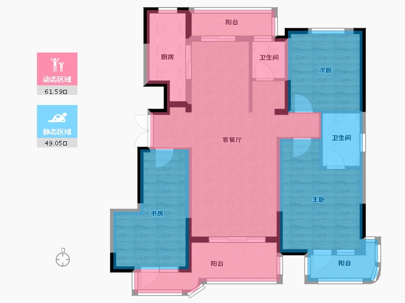 山东省-青岛市-港中旅蓝谷一号A户型建面124m²-97.83-户型库-动静分区