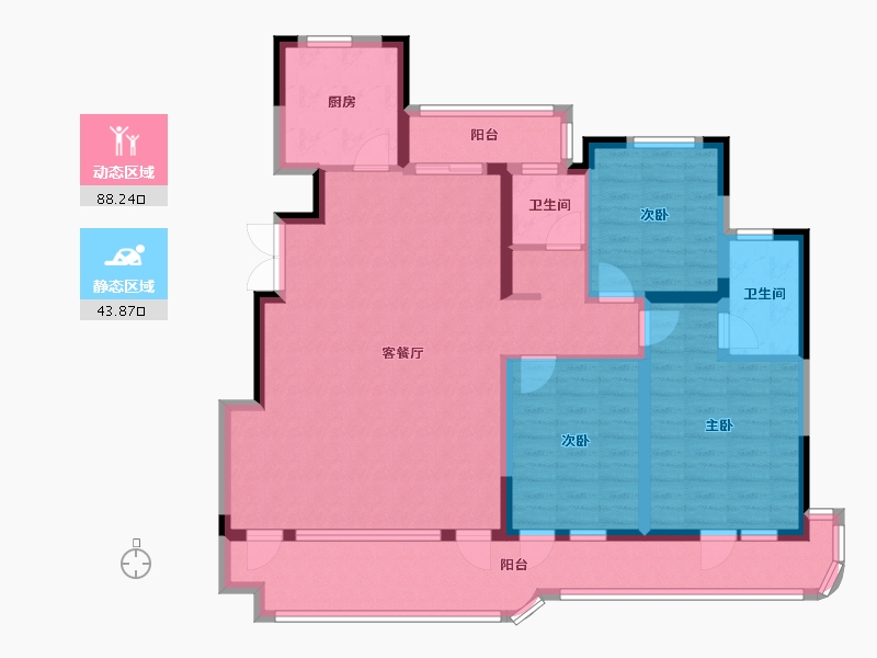 山东省-青岛市-港中旅蓝谷一号建面132m²-118.13-户型库-动静分区