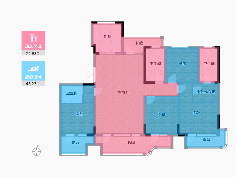 山东省-青岛市-港中旅蓝谷一号D户型建面166m²-130.31-户型库-动静分区