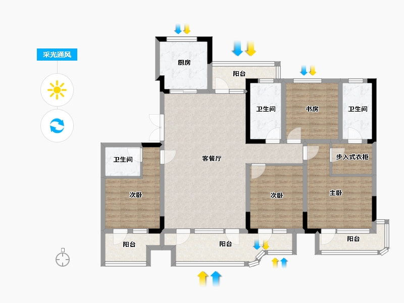 山东省-青岛市-港中旅蓝谷一号D户型建面166m²-130.31-户型库-采光通风