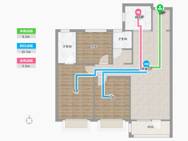 天津-天津市-远洋万和公馆建面119m²-95.20-户型库-动静线