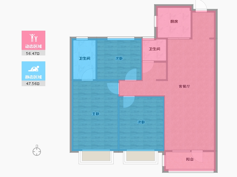 天津-天津市-远洋万和公馆建面119m²-95.20-户型库-动静分区