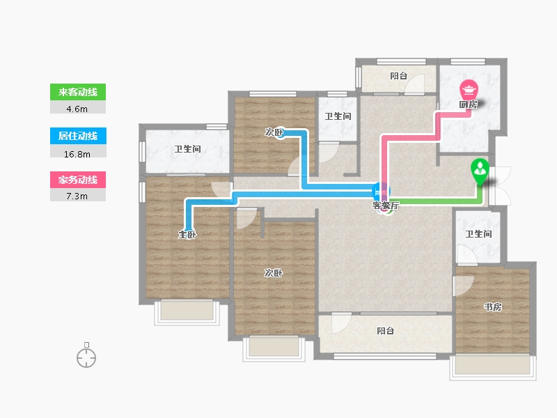 山东省-青岛市-远洋万和公馆建面169m²-135.20-户型库-动静线