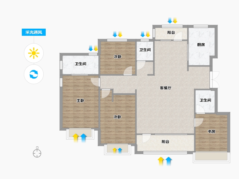 山东省-青岛市-远洋万和公馆建面169m²-135.20-户型库-采光通风