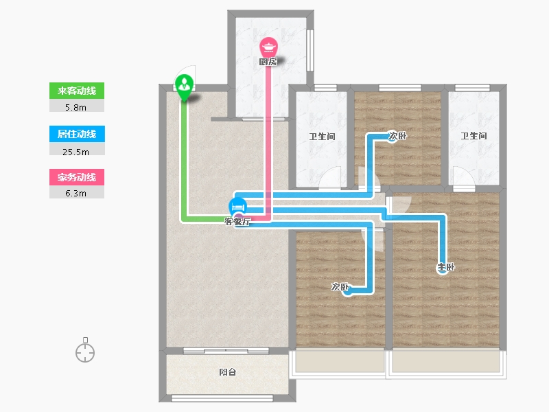 山东省-青岛市-海信依云小镇C户型建面135m²-108.00-户型库-动静线