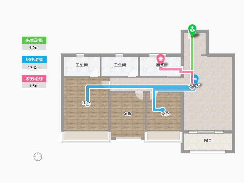 山东省-青岛市-海信依云小镇建面128m²-102.40-户型库-动静线