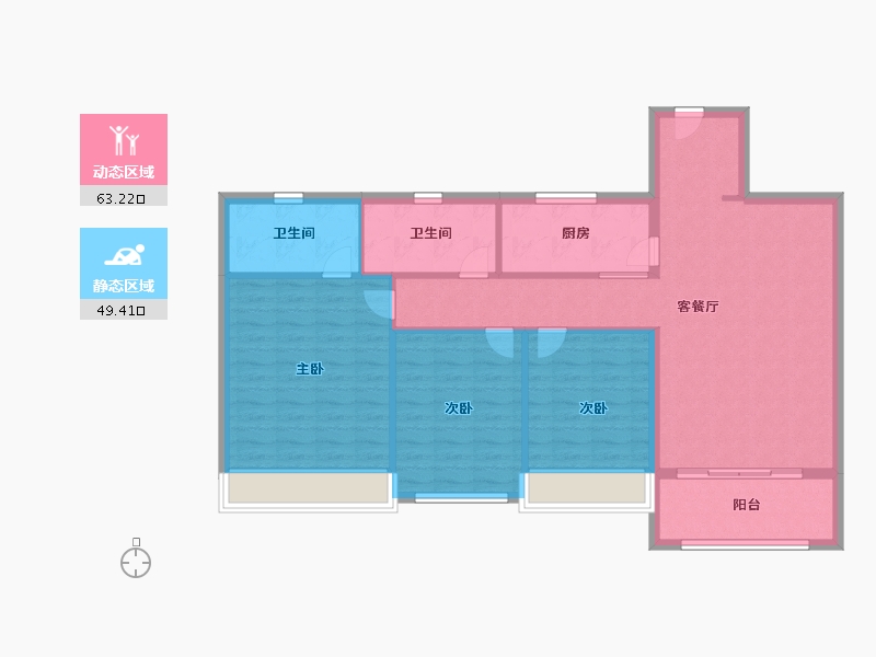 山东省-青岛市-海信依云小镇建面128m²-102.40-户型库-动静分区