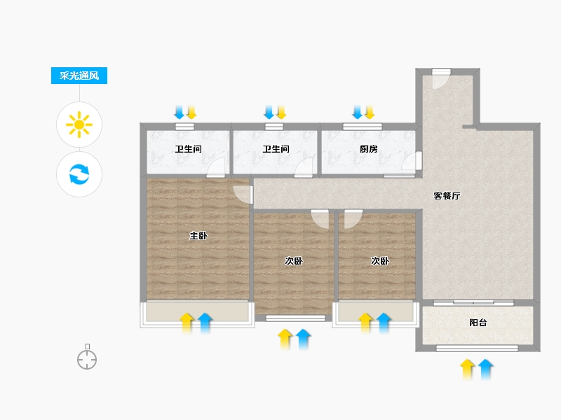 山东省-青岛市-海信依云小镇建面128m²-102.40-户型库-采光通风