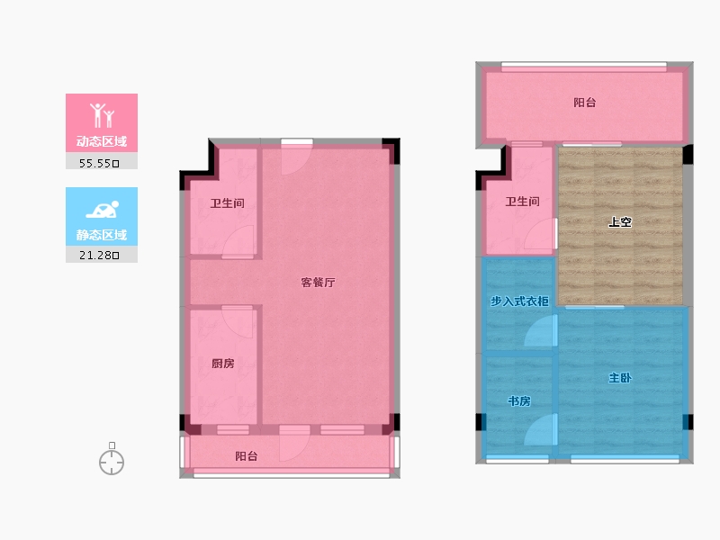 山东省-青岛市-东方时尚中心尚合42号楼建面50m²-80.01-户型库-动静分区