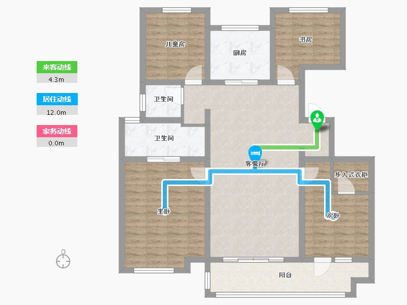 山东省-青岛市-和达龙润路建面166㎡-108.00-户型库-动静线