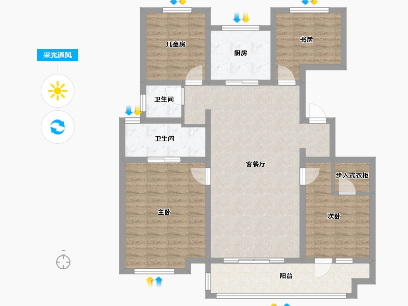 山东省-青岛市-和达龙润路建面166㎡-108.00-户型库-采光通风