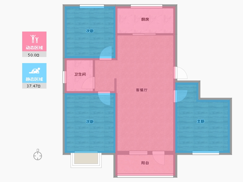 山东省-青岛市-万恒四季花城8号楼建面114m²-77.70-户型库-动静分区