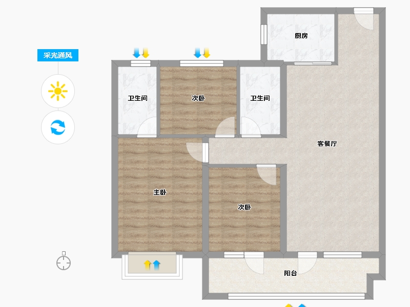 山东省-青岛市-碧桂园盛汇澜庭1号楼建面110m²-88.00-户型库-采光通风