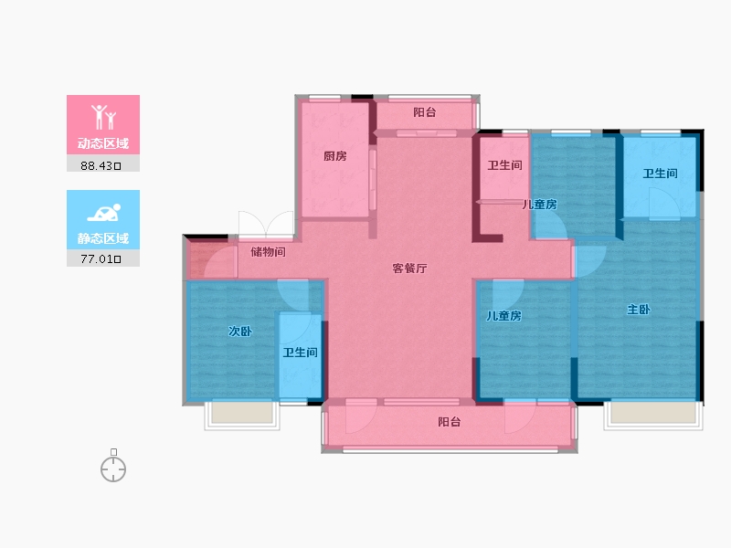 山东省-青岛市-碧桂园盛汇澜庭5号楼,7号楼建面187m²-149.60-户型库-动静分区