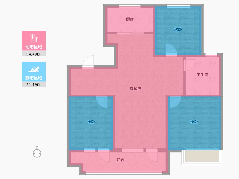 山东省-青岛市-天一仁和宸璟仟山3号楼,4号楼建面95m²-76.00-户型库-动静分区