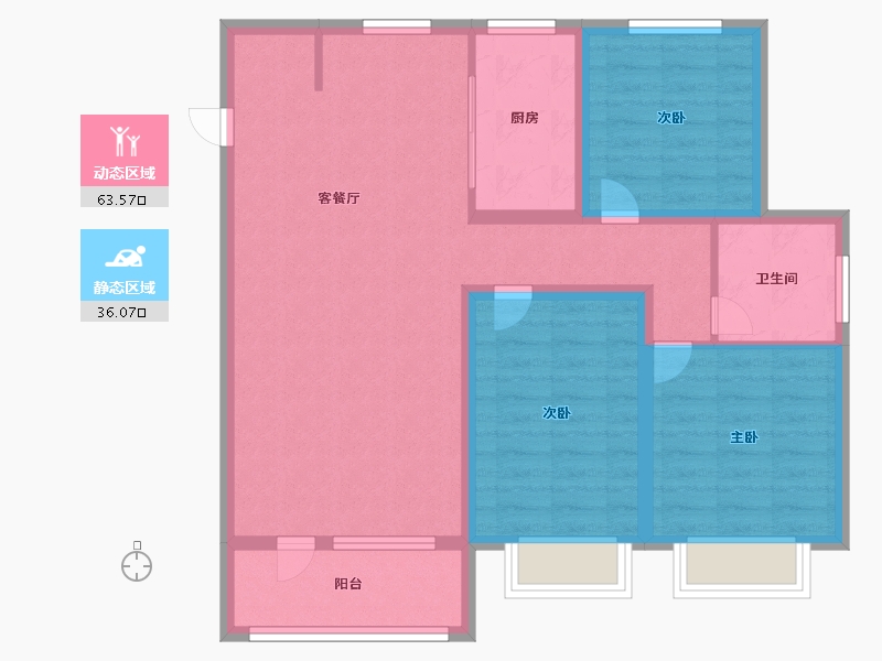 山东省-青岛市-鲁骐金岸世家建面111㎡-88.79-户型库-动静分区