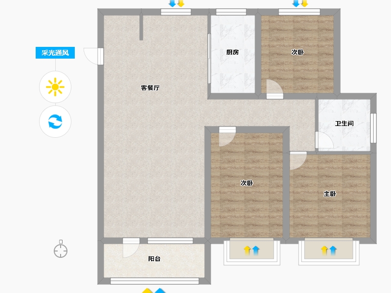 山东省-青岛市-鲁骐金岸世家建面111㎡-88.79-户型库-采光通风