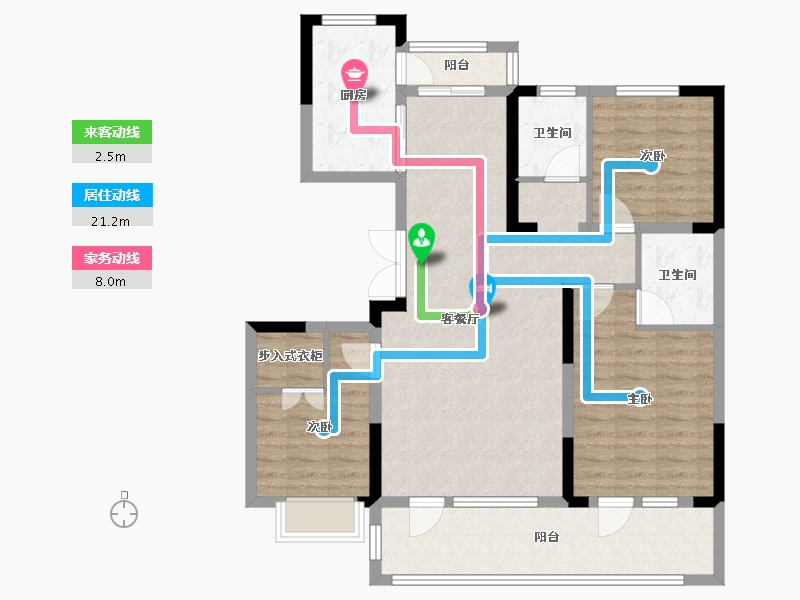 山东省-青岛市-平度御园新城建面128㎡-102.40-户型库-动静线