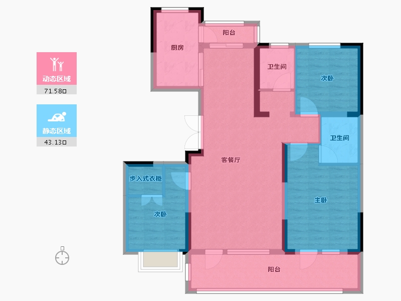 山东省-青岛市-平度御园新城建面128㎡-102.40-户型库-动静分区