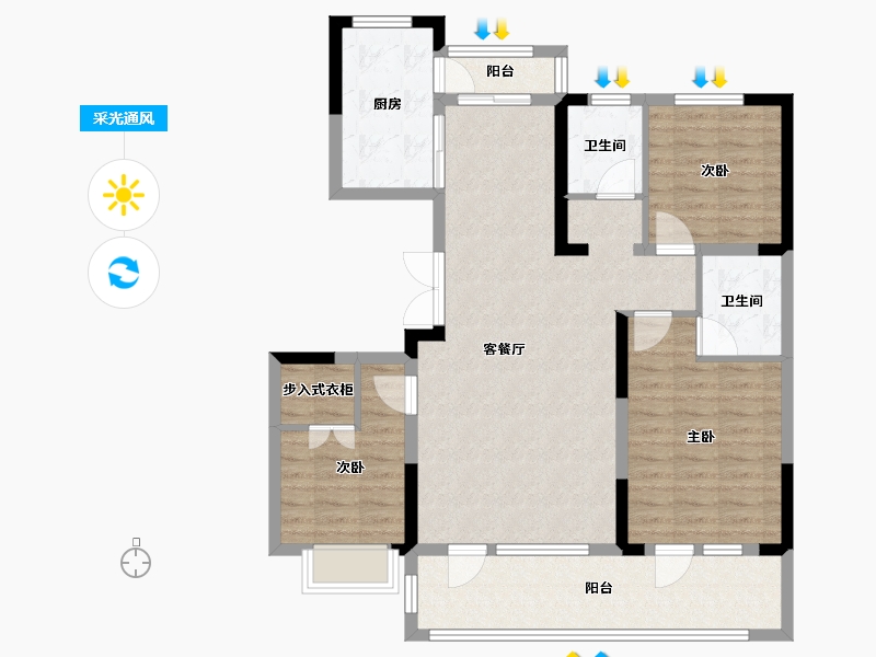 山东省-青岛市-平度御园新城建面128㎡-102.40-户型库-采光通风