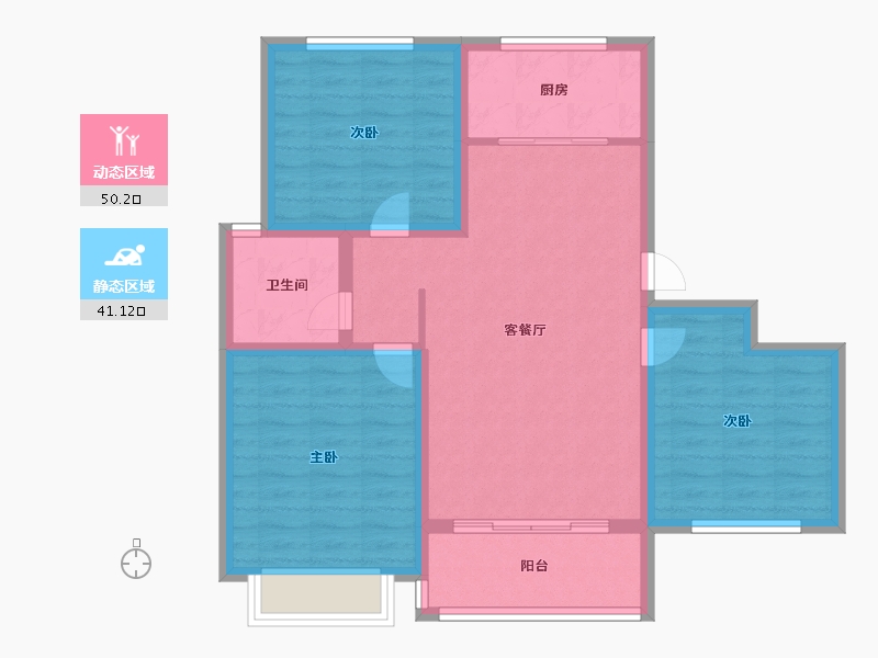 山东省-青岛市-三合苑建面102㎡-81.60-户型库-动静分区