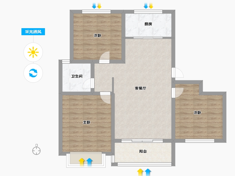 山东省-青岛市-三合苑建面102㎡-81.60-户型库-采光通风