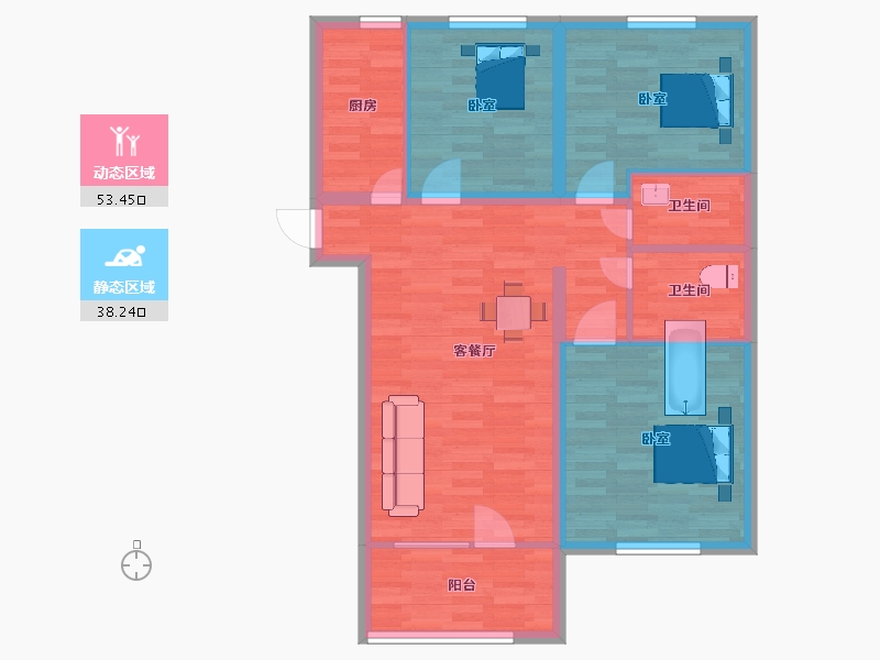 山东省-青岛市-禧竹雅园F2号楼103m²-81.75-户型库-动静分区