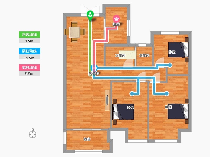 河南省-郑州市-永丰乐城公园里5号楼B1户型105m²-83.99-户型库-动静线