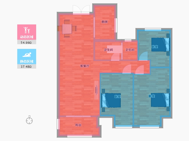 河南省-郑州市-永丰乐城公园里5号楼B1户型105m²-83.99-户型库-动静分区