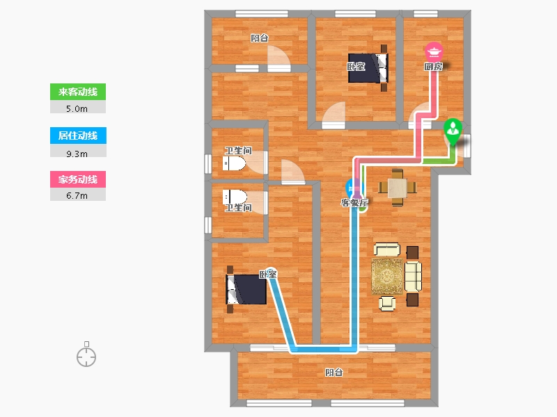 河南省-郑州市-融侨美域B1a户型110m²-88.09-户型库-动静线