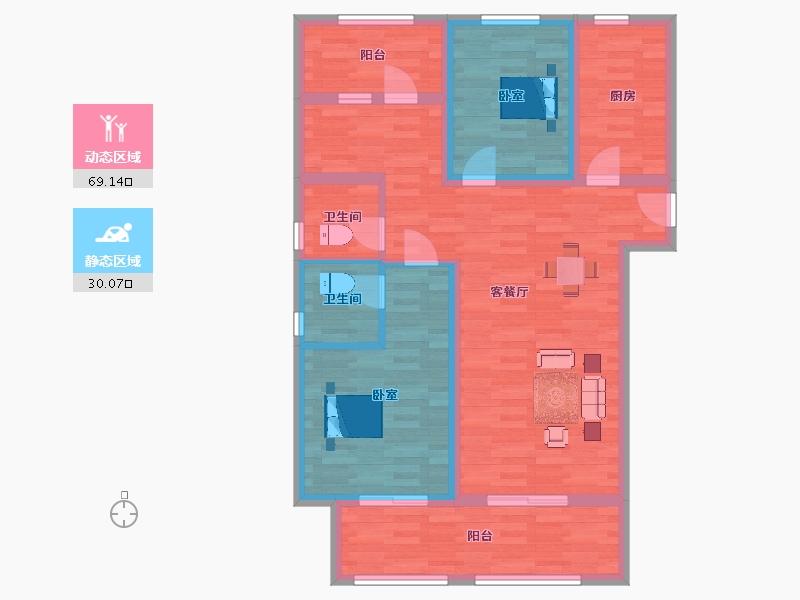 河南省-郑州市-融侨美域B1a户型110m²-88.09-户型库-动静分区