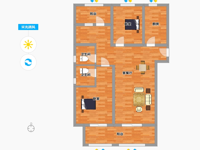 河南省-郑州市-融侨美域B1a户型110m²-88.09-户型库-采光通风