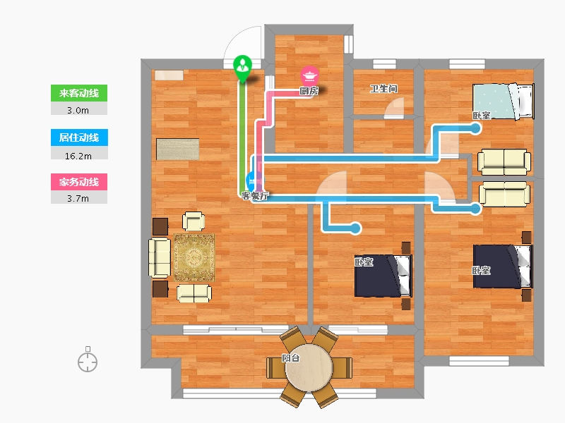 河南省-郑州市-浩创梧桐春晓A户型89m²-71.02-户型库-动静线