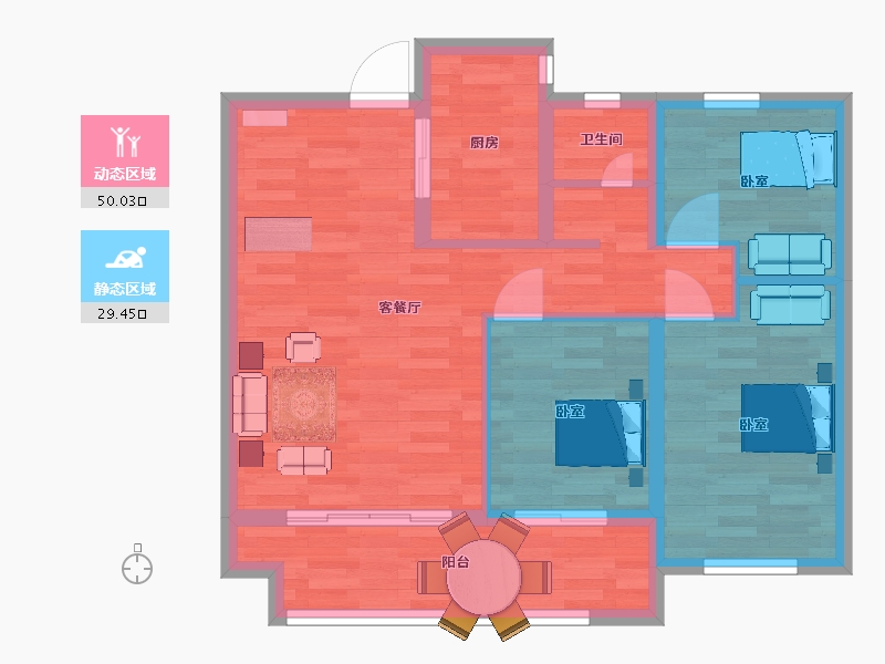 河南省-郑州市-浩创梧桐春晓A户型89m²-71.02-户型库-动静分区