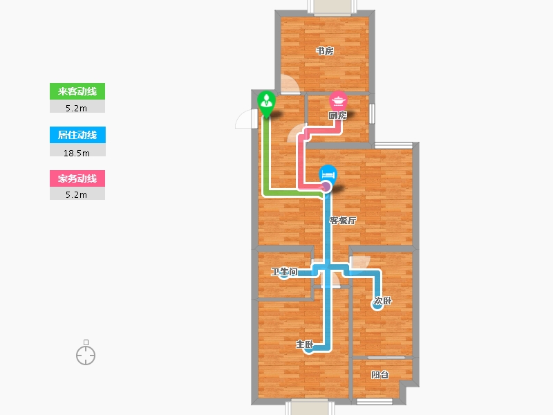 山东省-青岛市-大都汇盛元B9-3户型99m²-79.84-户型库-动静线