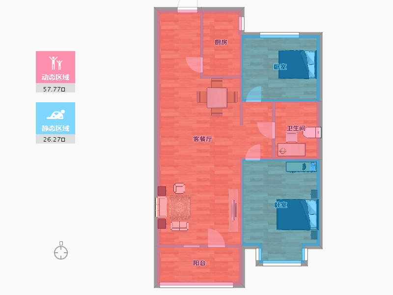 山东省-青岛市-泰山路99号B2二期2号楼户型94m²-76.70-户型库-动静分区