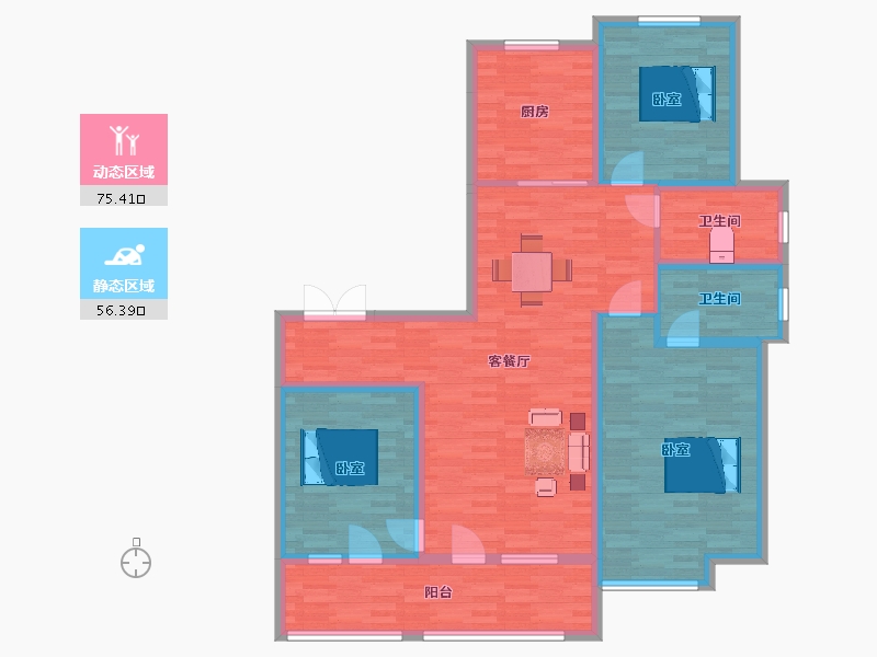 山东省-青岛市-七色堇2，3号楼C1户型148m²-118.40-户型库-动静分区