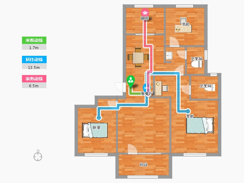 山东省-青岛市-金地锦宸D户型119m²-95.01-户型库-动静线