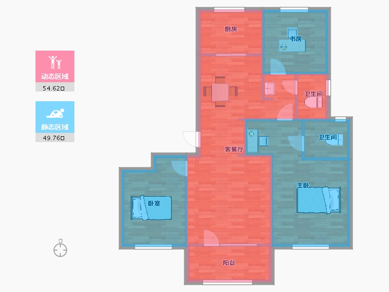 山东省-青岛市-金地锦宸D户型119m²-95.01-户型库-动静分区