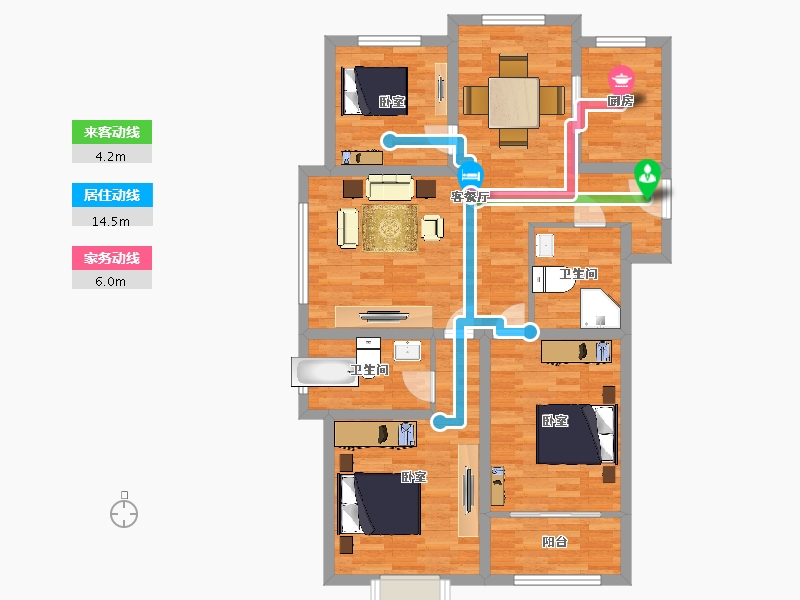 山东省-青岛市-明翠雅居124m²-98.76-户型库-动静线