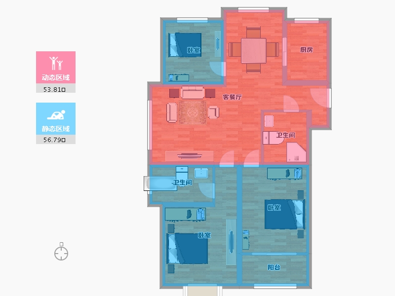 山东省-青岛市-明翠雅居124m²-98.76-户型库-动静分区