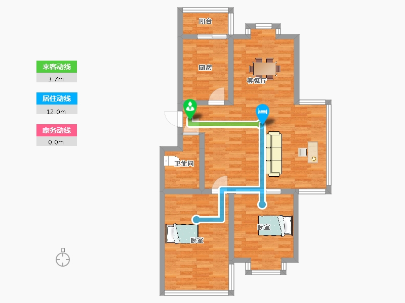 山东省-青岛市-文创首府A户型98m²-77.84-户型库-动静线