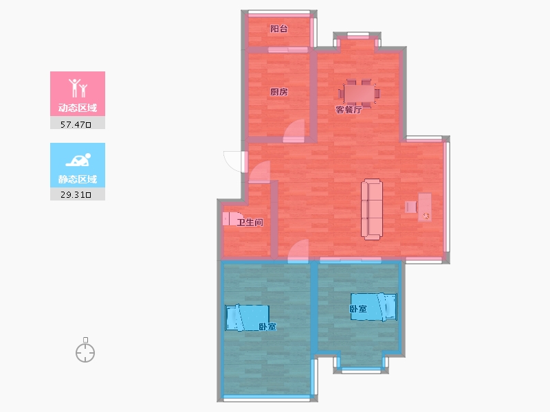 山东省-青岛市-文创首府A户型98m²-77.84-户型库-动静分区