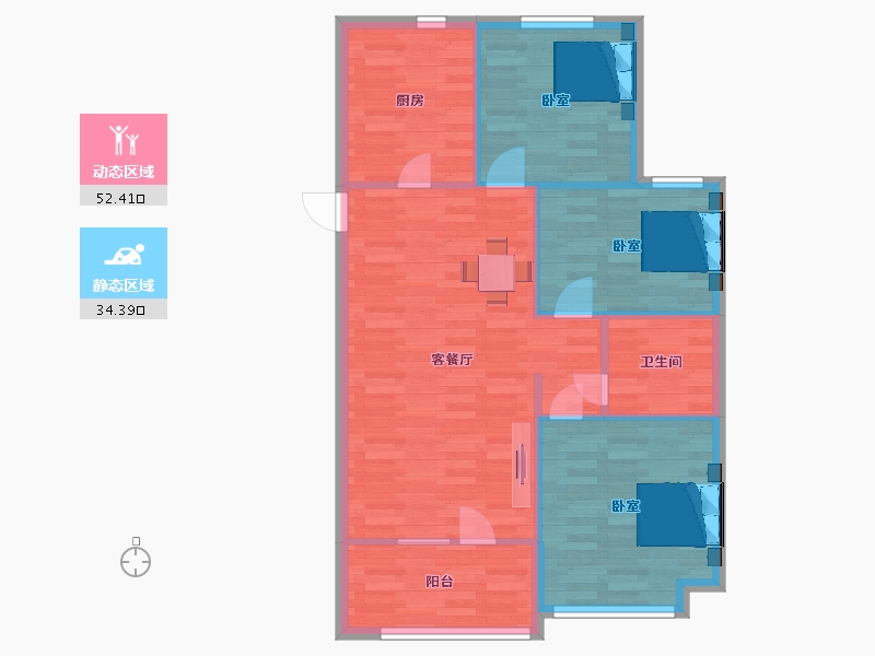 山东省-青岛市-首创禧悦天海3,4号楼C98㎡-78.40-户型库-动静分区