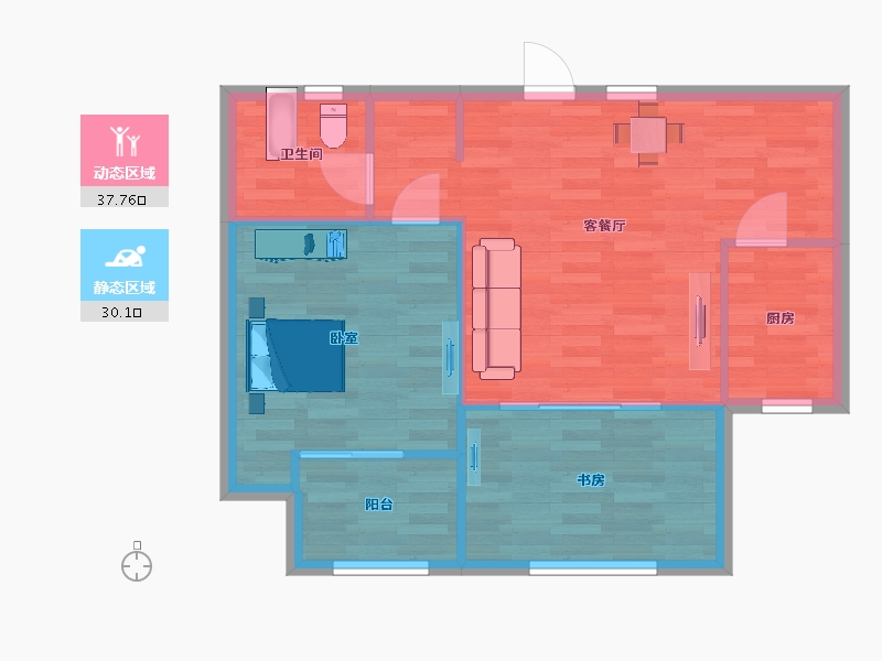 山东省-青岛市-河岸首府78m²-61.99-户型库-动静分区